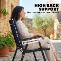 Outsunny Folding Garden Chairs Set of 2, Foldable Garden Dining Chairs with High Back, Armrests, Texteline Seat, Navy Blue(m-4)