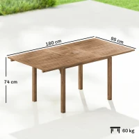 Outsunny Extending Garden Table, Outdoor Dining Table for 6-8 with Acacia Wood Slatted Tabletop for Balcony Porch(m-3)