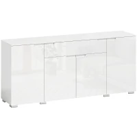 HOMCOM Aparador alto brillo, aparador buffet moderno con 4 puertas y baldas ajustables, mueble con cierre suave, blanco(m-1)