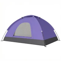 Outsunny 2 Person Camping Tent, Dome Tent with Zipped Doors, Storage Pocket, Portable Handy Bag, Light Purple(m-11)