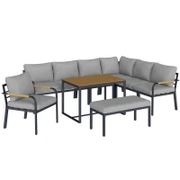 Outsunny 7 Seater Garden Furniture Set, Metal Garden Sofa Set with Cushions, Outdoor Furniture Conversation Sets, Light Grey(m-1)