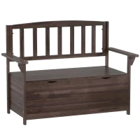 Outsunny Outdoor 2 Seater Garden Bench, Wooden Bench with Storage, Backrest, Arm Rests, 112 x 84 x 58 cm, Brown(m-1)
