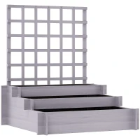 Outsunny 3 Tier Garden Planters with Trellis for Vine Climbing, Wooden Raised Beds, 95x95x110cm, Grey(m-1)