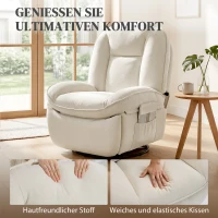 HOMCOM Relaxsessel, Drehbarer Schaukel- und Liegestuhl mit Tiefer Sitzfläche, Dickem Rückenpolster, Einfacher Montage, Creme(m-5)