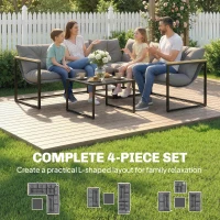 Outsunny 4 Piece Garden Furniture Set with Thick Cushions and Coffee Table, Patio Conversation Set for Porch, Balcony, Deck, Grey(m-4)