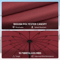 Outsunny 2 m Shanghai Garden Parasol Umbrella with 16 Fibreglass Ribs, Outdoor Parasol Sun Shade with Crank & Tilt, Wine Red(m-5)