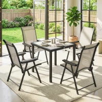 Outsunny 5 Pieces Outdoor Dining Set, Garden Dining Set for 4 with Square Table and Folding Chairs, Brown(m-9)