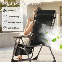 Outsunny Zero Gravity Chairs Set of 2, Folding Sunloungers Reclining Garden Chairs with Cup Holder, Headrest, Black(m-8)