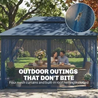 Outsunny 3 x 4 m Outdoor Garden Gazebo with Netting and Curtains, UPF50+ Patio Gazebo Permanent Pavilion Canopy, Dark Blue(m-6)