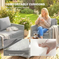 Outsunny 4 Piece Rattan Garden Furniture Set with Loveseat, 2 Armchairs, Glass-Top Table, Wicker Patio Conversation Set, Grey(m-6)