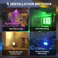 Outsunny 32W LED Floodlights, Linkable 4-Pack Landscape Lighting with Remote Control, RGB Colour Changing, UK Plug, Black(m-8)