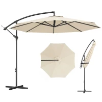 Outsunny 3 m Overhanging Cantilever Parasol, with Cross Base - Cream White(m-11)