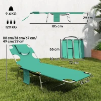 Outsunny 5-Position Adjustable Sun Loungers Set of 2 with Reading Hole and Side Pocket, Green(m-3)