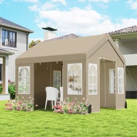 Outsunny 3 x 3 m Party Tent, Outdoor Canopy Tent Shelter with Removable Sidewalls, 4 Zipped Doors, for Parties, Wedding, Beige(m-2)