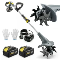 Outsunny Cordless Tiller, 18V Electric Garden Rotavator with 2 x 4000mAh Batteries, Charger, 20cm Tilling Width & 18cm Depth(m-10)