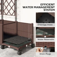 Outsunny Plastic Raised Planter with Trellis, Self Watering Raised Bed for Garden with Wheels, Drainage Holes and Plugs(m-5)