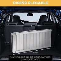 HOMCOM Rampa para Sillas de Ruedas Plegable 91 cm Carga 270 kg Rampa Portátil de Aluminio con Bordes de Seguridad Plata(m-6)