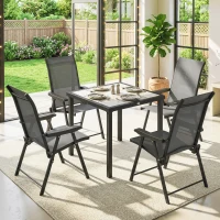 Outsunny 5 Pieces Outdoor Dining Set, Garden Dining Set for 4 with Square Table and Folding Chairs, Grey(m-9)