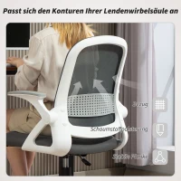 HOMCOM Atmungsaktiver Mesh-Bürostuhl, Ergonomischer Drehstuhl mit klappbaren Armlehnen und Lendenwirbelstütze, Grau(m-4)