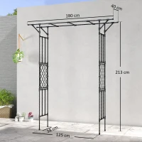 Outsunny Garden Arch, PE-Coated Steel Arbour Trellis for Climbing Plants, Rose Arch, 180 x 40 x 215 cm, Black(m-3)