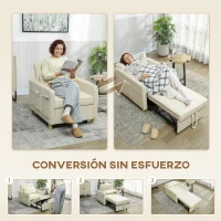 HOMCOM Sillón Cama Individual 3 en 1 Sofá Cama Plegable con Respaldo Ajustable y Cojín para Salón 74x85,5x82 cm Beige(m-4)