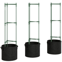 Outsunny 3 Packs Tomato Cages with 83.7L Grow Bags, 120cm Adjutstable Triangle Plant Stakes Support Trellis with Planter Bags
