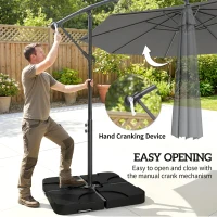 Outsunny 3m Overhanging Parasol, with Base, Weights and Cover - Dark Grey(m-4)