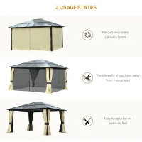 Outsunny Gazebo da Giardino in Alluminio con Tetto in PC, 430x360x265 cm(m-7)