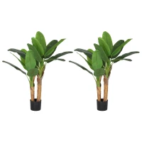 HOMCOM Conjunto de 2 Plantas Artificiais Ø17x120 cm Bananeiras Atificiais com Vaso e 15 Folhas Plantas Artificiais Decorativas Verde(m-1)