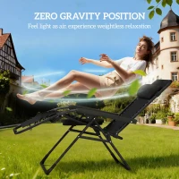 Outsunny Zero Gravity Chairs Set of 2, Folding Sunloungers Reclining Garden Chairs with Cup Holder, Headrest, Black(m-4)
