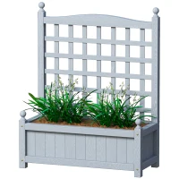 Outsunny Garden Planters with Trellis for Climbing Vines, Wood Raised Beds for Garden, Flower Pot, Indoor Outdoor, Grey(m-11)