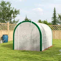Outsunny Serra Tunnel, Serra di Coltivazione, Porte a Zip, Finestre in Rete, Telaio in Metallo, 3,5 x 2 x 2 m, Bianco(m-10)