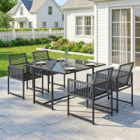 Outsunny 5 Pieces Garden Dining Set, Outdoor Patio Cube Set, 4 Seater Outdoor Table and Chairs with Foldable Backrest, Dark Grey(m-2)