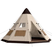 Outsunny 6 Men Tipi Tent with Carry Bag - Khaki(m-10)