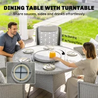 Outsunny Rattan Garden Dining Set with Turntable, Marble Effect Glass Round Garden Table and Chairs with Aluminium Frame, Grey(m-4)