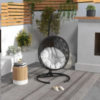 Outsunny Hanging Hammock Chair Stand with Round Base, C Hanging Swing Stand Frame for Swing/Egg/Hammock Chair, Indoor & Outdoor, Heavy Duty 330 lbs, Black(m-9)