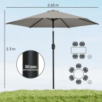 Outsunny 2.6 m Garden Parasol Umbrella with Aluminium Pole, Outdoor Patio Umbrella with Tilt and Crank, Vent, Light Grey(m-3)