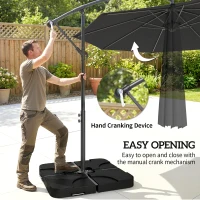 Outsunny 3m Overhanging Parasol, with Base, Weights and Cover - Black(m-4)