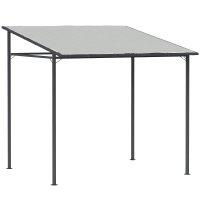 Outsunny 2.4 x 2.4 m Wall Mounted Pergola Gazebo with PA Coating Fabric, Metal Frame, UPF30+, Lean to Garden Gazebo, Light Grey