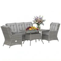 Outsunny 5 Seater Rattan Garden Furniture Set with Sofa, Reclining Chairs, Table, Patio Rattan Furniture Sofa Sets, Grey(m-10)