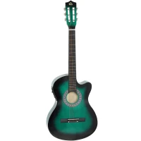 HOMCOM 38 Inch Acoustic Electric Guitar, Beginner Junior Adult Guitar Gloss Finish with Carrying Case - Dark Green(m-1)