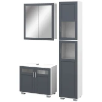 Kleankin Conjunto de Coluna de Casa de Banho Armário com Espelho e Móvel para Lavatório com Portas de Vidro Branco e Cinza(m-7)
