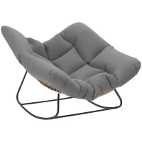 Outsunny Indoor Outdoor Rocking Chair, Oversized Rocking Egg Chair with Cushion for Living Room, Garden, Patio, Grey(m-10)