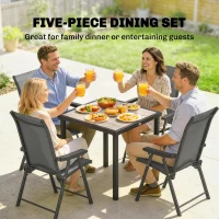 Outsunny 5 Pieces Outdoor Dining Set, Garden Dining Set for 4 with Square Table and Folding Chairs, Grey(m-4)