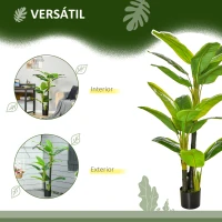 HOMCOM Conjunto de 2 Bananeiras Artificiais 150 cm Plantas Artificiais com Vaso e 18 Folhas Planta Artificial para Decoração Verde(m-5)