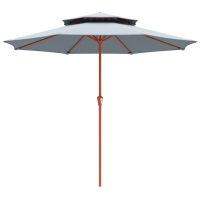 Outsunny 2.7 m Garden Parasol with Double Top Outdoor Market Table Umbrella with Crank System, Light Grey