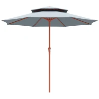 Outsunny 2.7 m Garden Parasol with Double Top Outdoor Market Table Umbrella with Crank System, Light Grey(m-1)