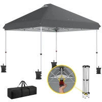 Outsunny 3 x 3 m Pop Up Gazebo with Wheels, UPF50+ One-Touch Outdoor Garden Party Tent Marquee Wedding Awning Canopy, Dark Grey(m-10)
