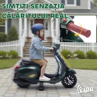 AIYAPLAY Motocicletă electrică pentru copii cu licență Vespa, baterie reîncărcabilă 6V, rotițe și lumini, vârsta 2-6 ani, verde închis(m-5)