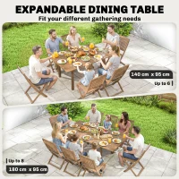 Outsunny Extending Garden Table, Outdoor Dining Table for 6-8 with Acacia Wood Slatted Tabletop for Balcony Porch(m-4)